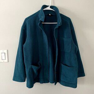 III State polartec turquoise green fleece sweater pockets collared button down